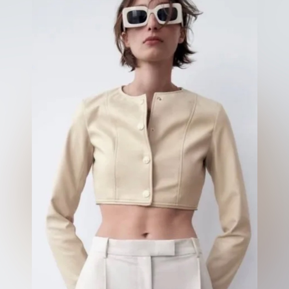 Women's Cream Cropped Jacket